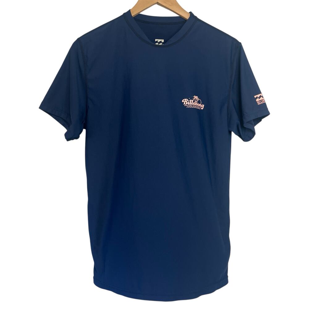 Billabong Boys Sz 16 Navy Blue Logo Rash Guard Loose Fit UPF 50 Sun Protection
